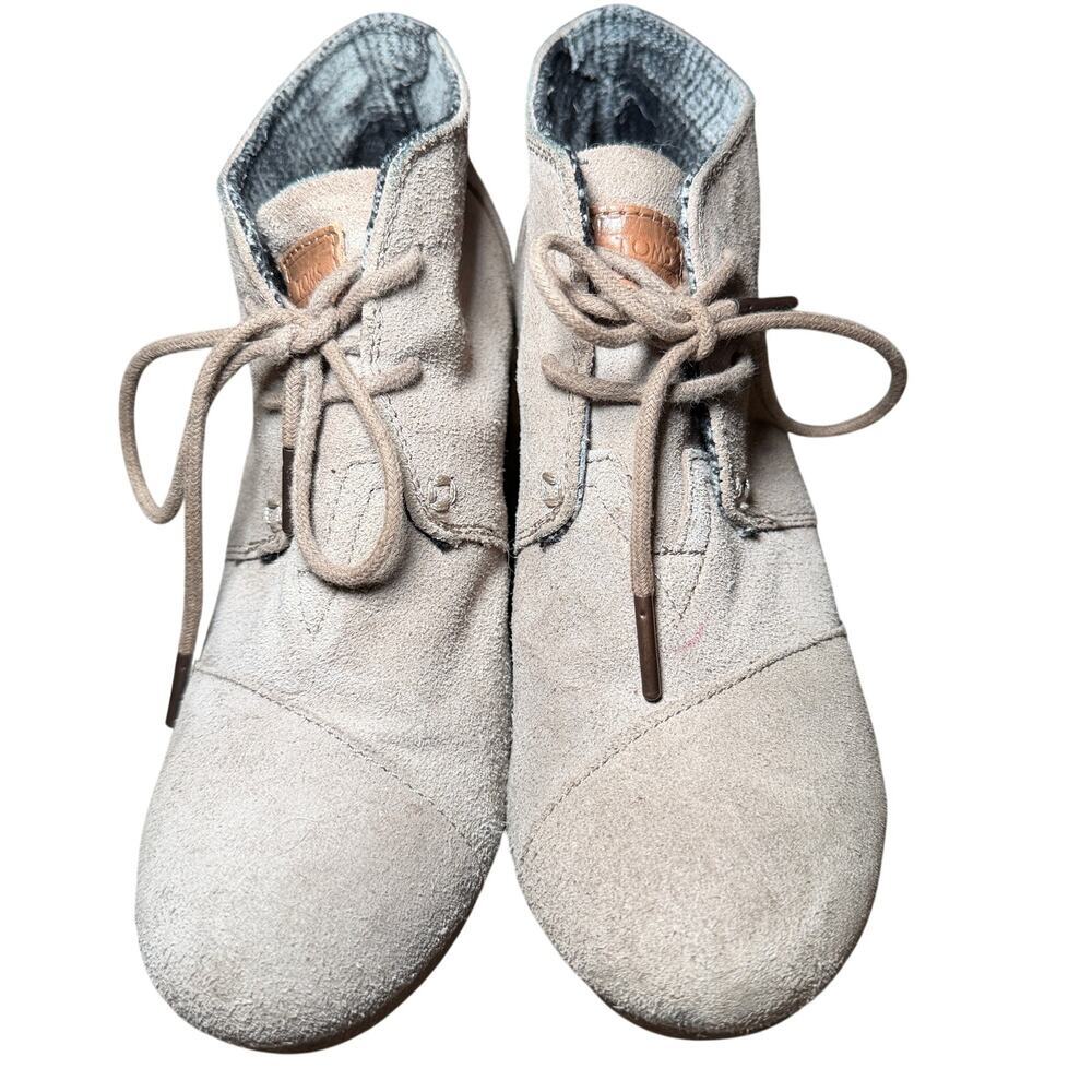TOMS Women's W7 Ankle Boots Suede Wedge Casual Beige